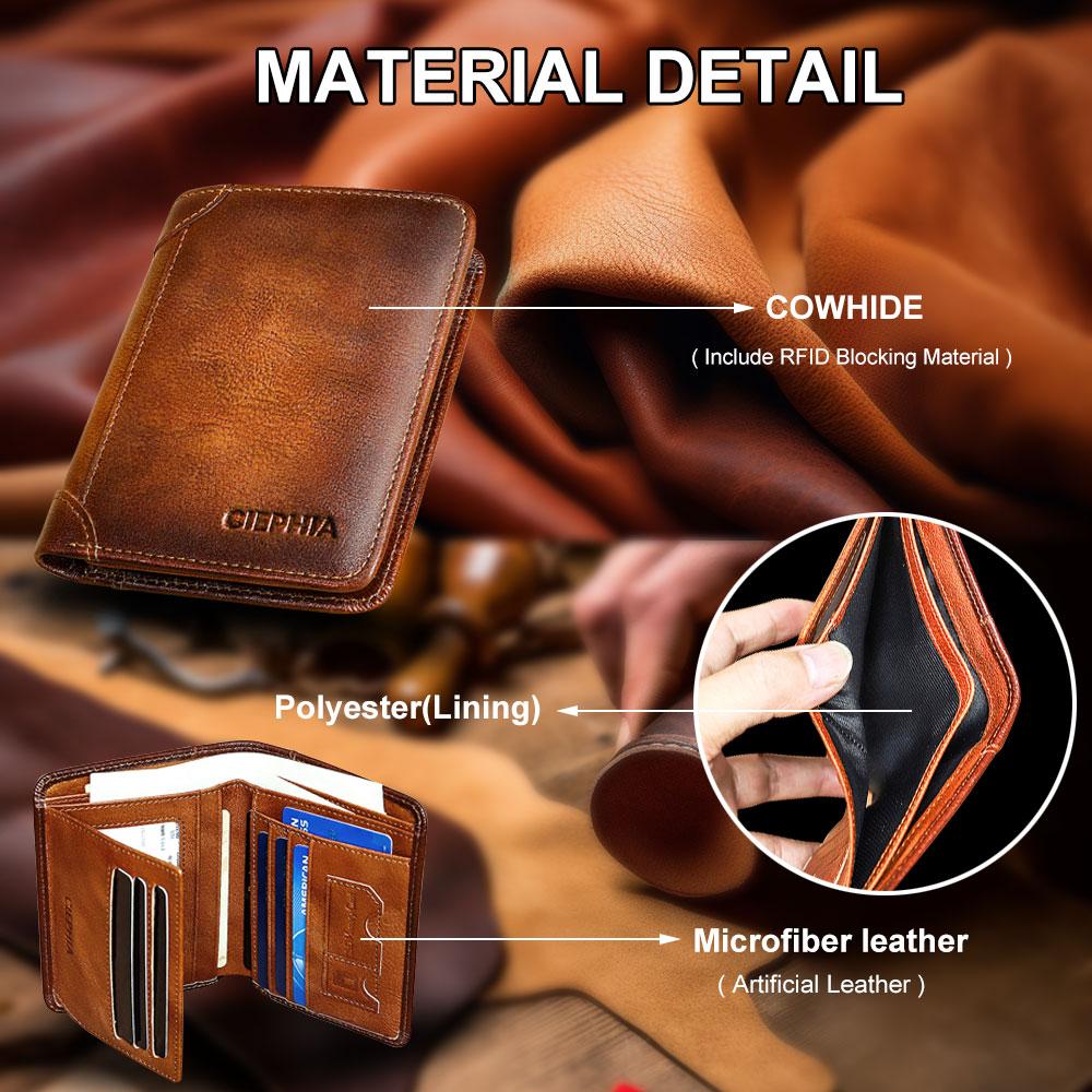 CIEPHIA Genuine Leather Rfid Wallets for Men Vintage Short Multi Function ID Credit Card Holder Money Bag Ideal Gift