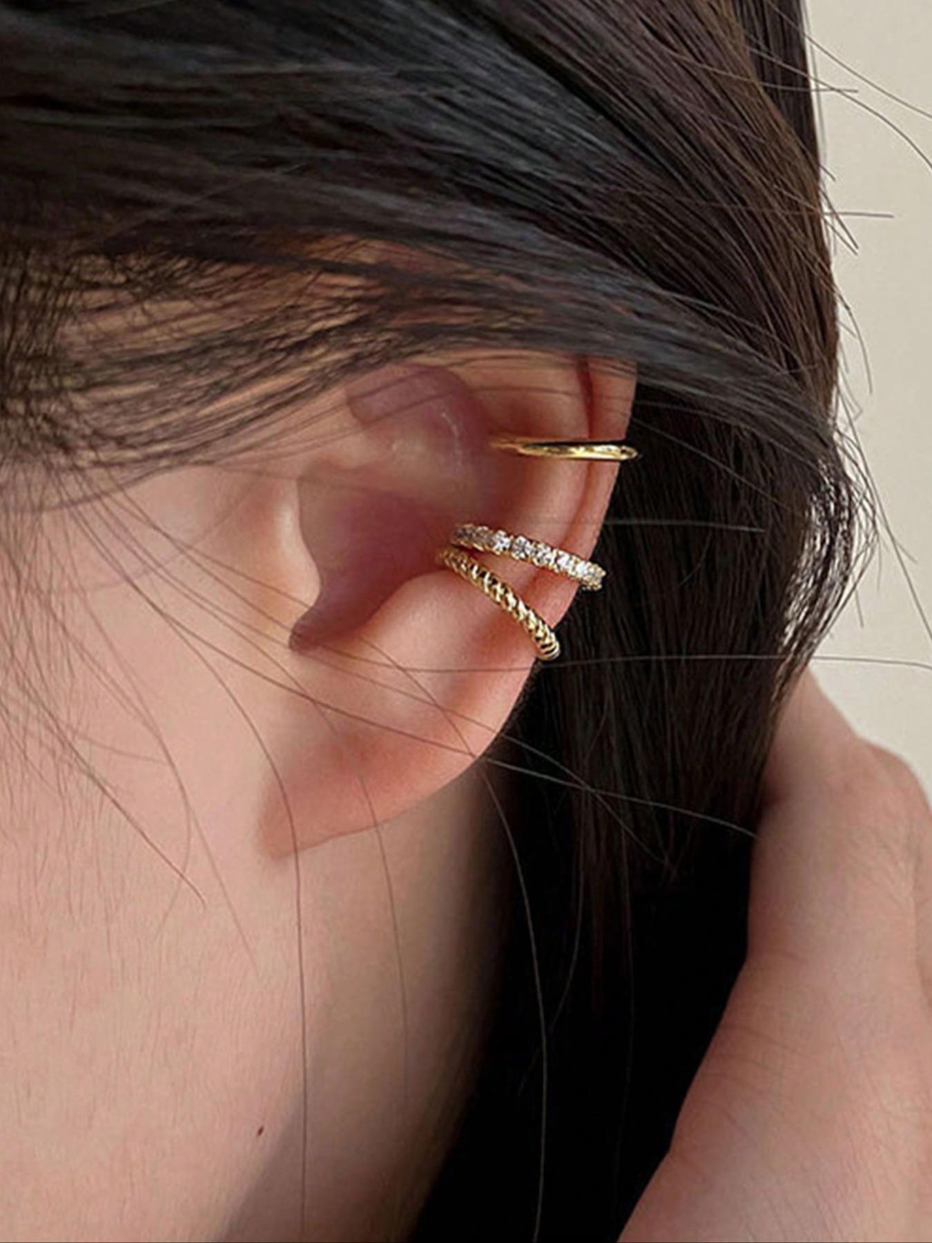 3Pcs Non-Piercing Ear Cuff Set - Minimalist  Stud Earrings, Clip-On Ear Cuffs for Women, Hypoallergenic Fake Earrings, Personalized Ear Jewelry,  Party，friends  Gift Idea, Simple Earrings