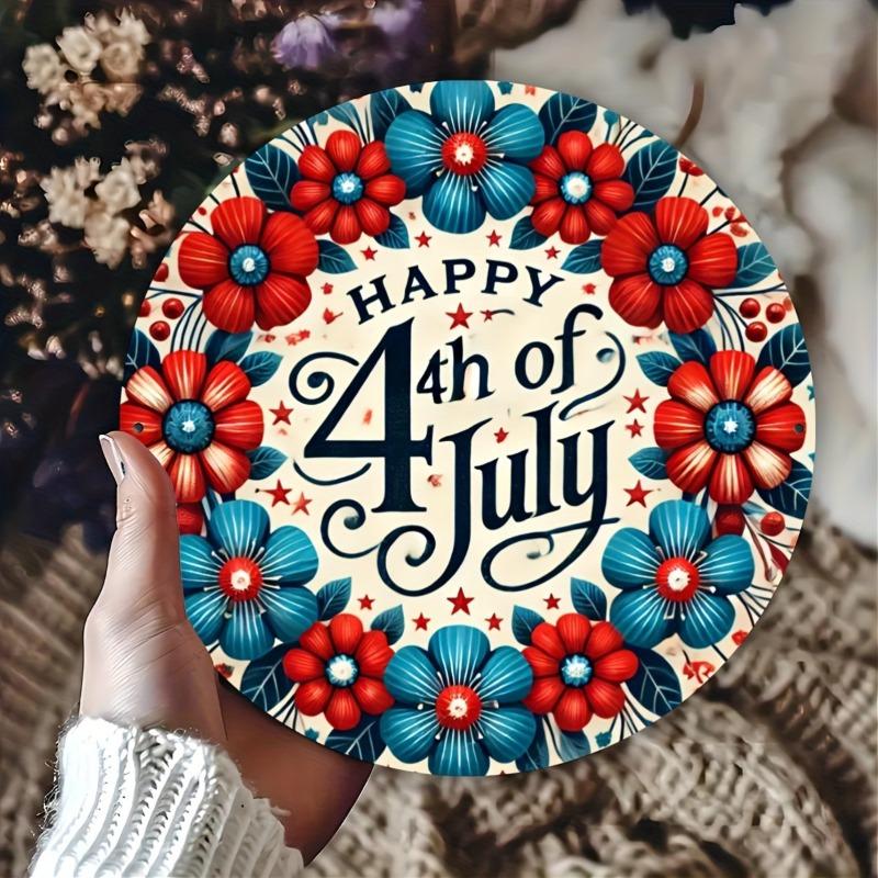 8x8in 1-Pack Round Metal Iron Sign, Vintage Patriotic Fourth of July Decor Plaque for Garage, Living Room Wall Decoration