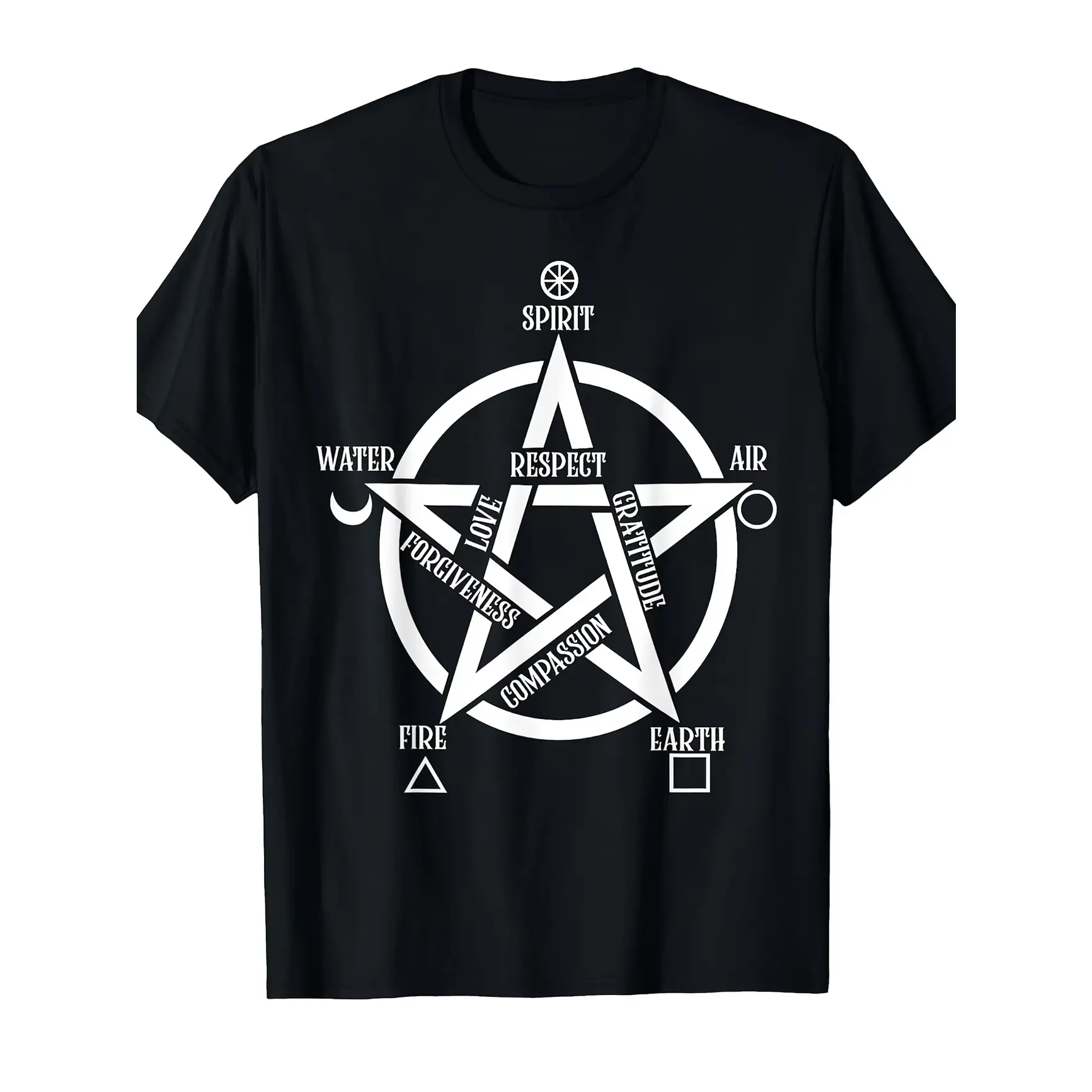 Pentagram Spirit Earth Air Fire Water Graphic Oversized Comfort Cotton Fashion Outfit Tee, Witchy Occult Cute Shirt, Best Valentine Gift For Her Him, Holiday Present For Wiccan Lover Family Friends