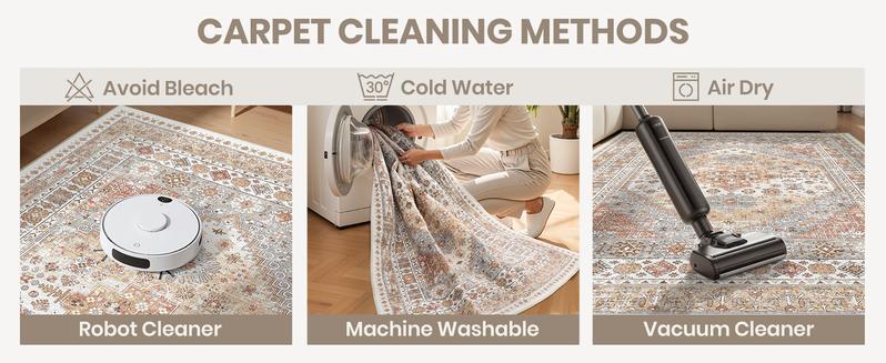 Art&Tuft Area Rugs for Living Room  Non-Slip Backing Washable Rugs  Vintage Large Area Rug  Stain Resistant Home Decor Rug  Foldable Indoor Area Rugs