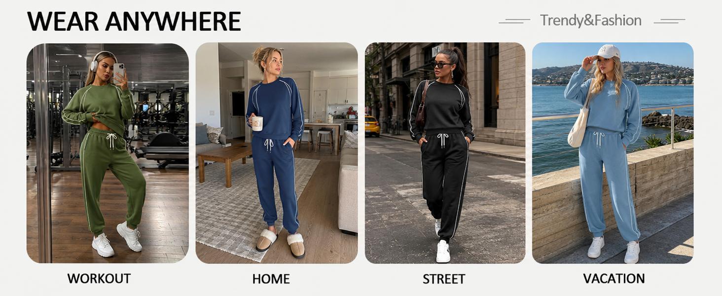 Yousify Women's 2-Piece Cotton Blend Track Suit - Long Sleeve Sweatshirt, High Waisted Medium Length Jogger Sweatpants, Casual Wear, Machine Washable Athletic Set, Two-Pieces