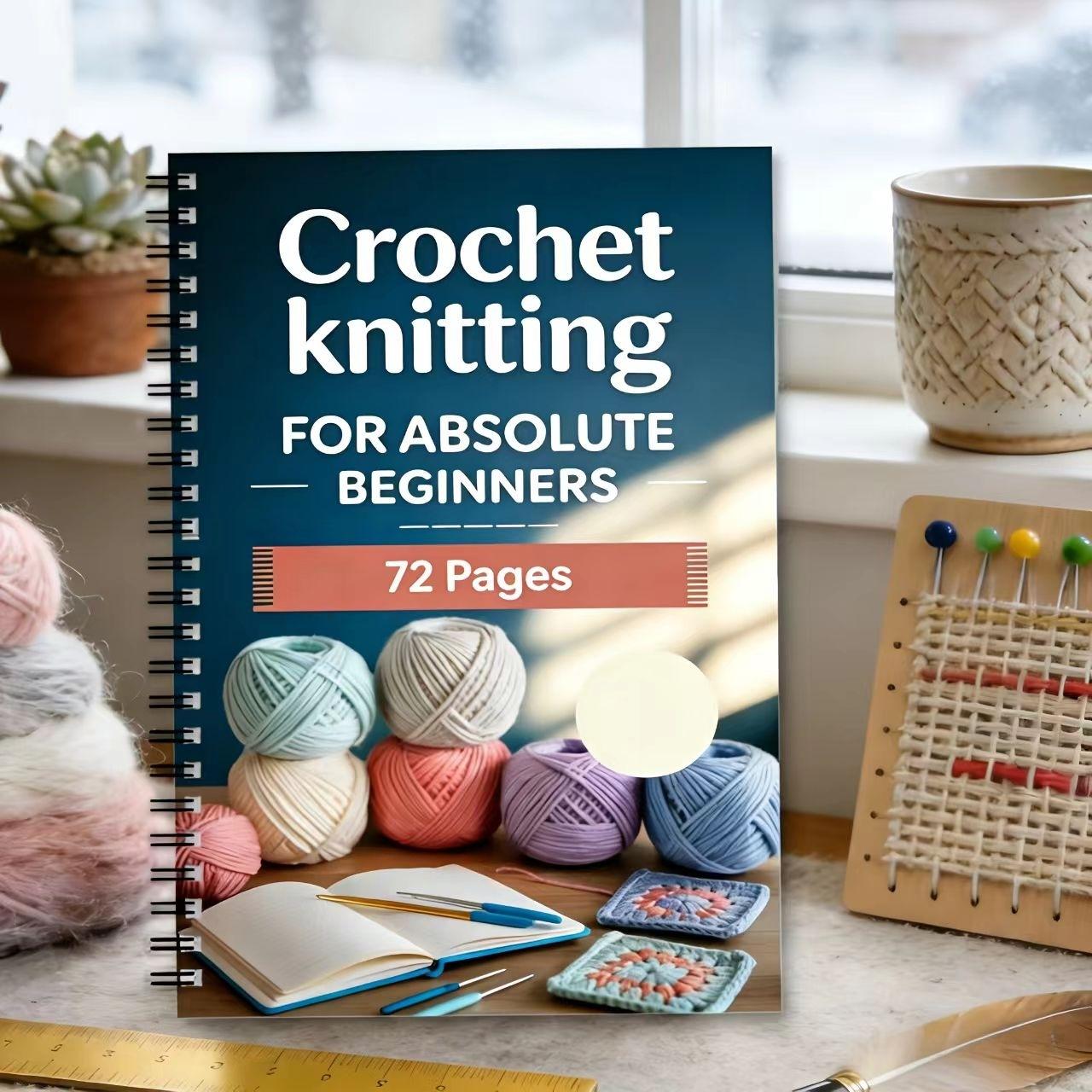 Beginner Crochet Hook Book, Basic Stitch Guide & Spiral Notebook, Yarn Craft Planner, Portable Knitting & Crochet Hobby Tool