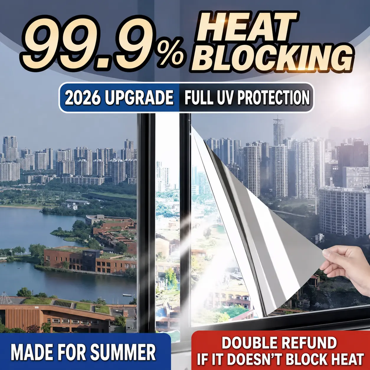 Double-Sided Silver 1-Way Mirror Window Tint Kit - Home Decor Static Cling, Daytime Privacy, Heat Control Tint, Sun Protection, UV Shield for Rectangular Glass (23.6×78.7In, 17.5×78.7In / 60×200Cm), One Way Window Film, Privacy Decorative Window Film