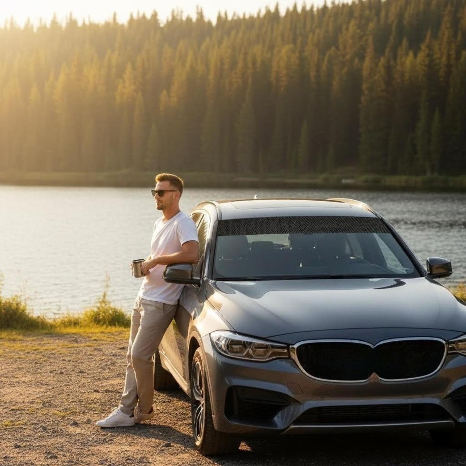 Car Windshield Sunshade Sticker, Front and Rear Window Decals, Mesh Sunscreen Film, Self-Adhesive, Fits Sedans Suvs Vans, Summer Essential