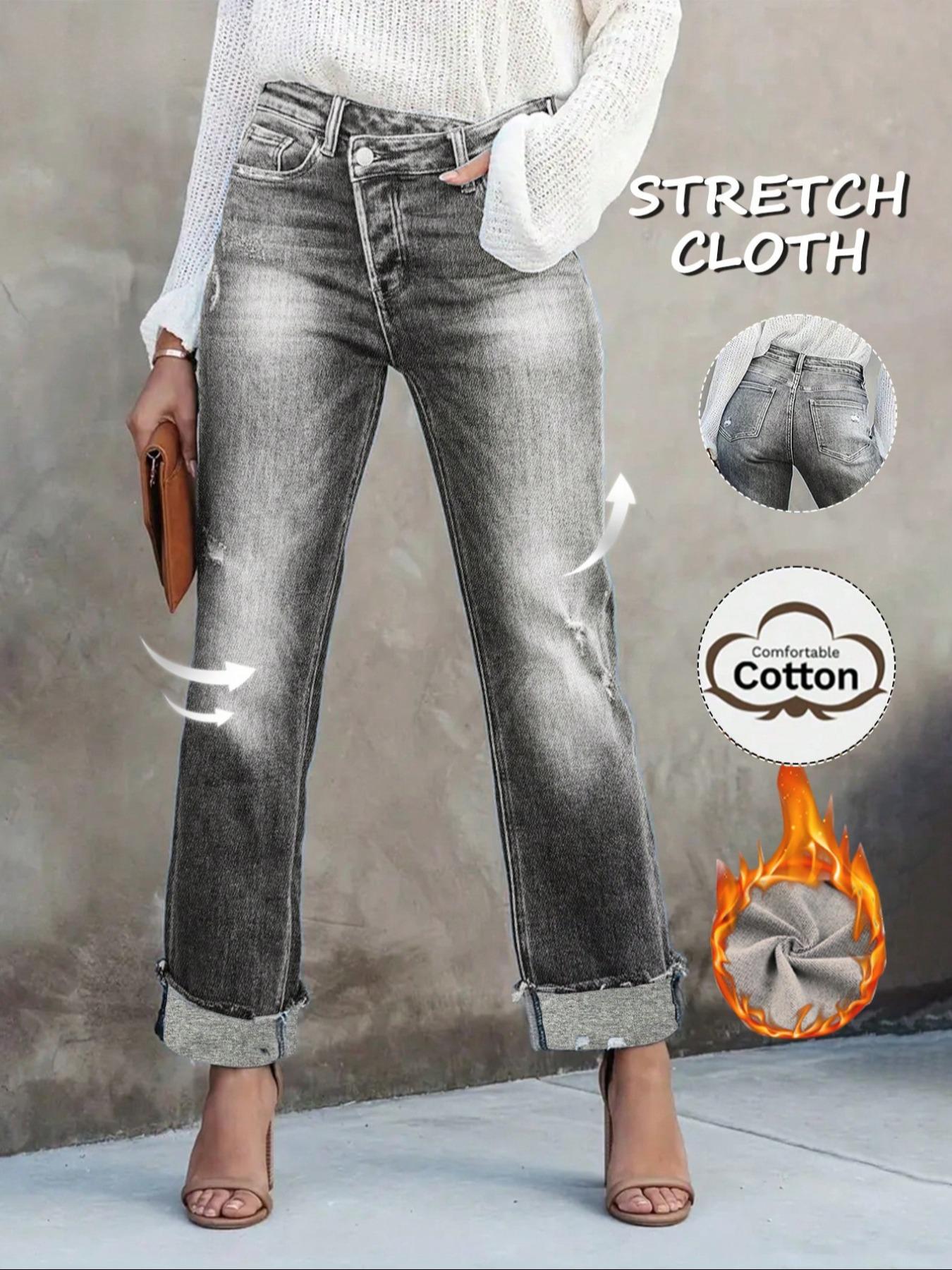 Women's Solid Color Jeans, Casual Comfy Denim Pants for Daily Wear, Ladies Bottoms for All Seasons