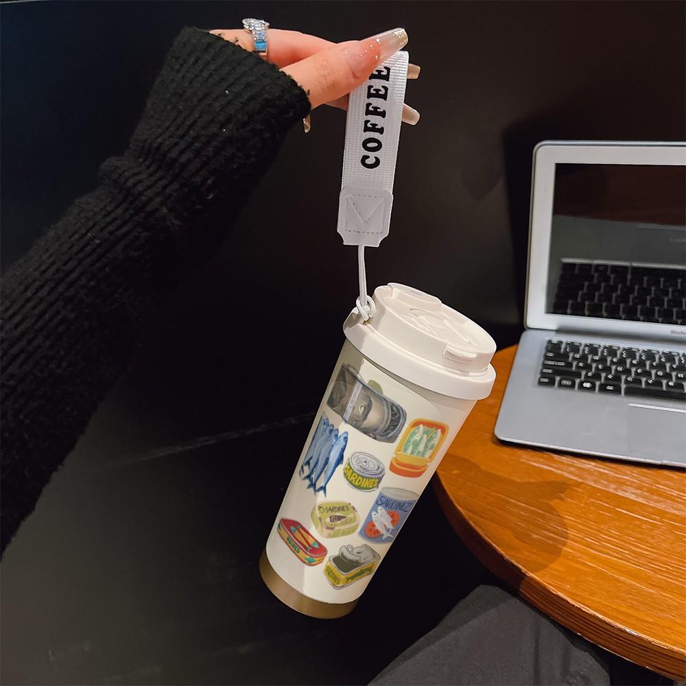 Abstract Fish Pattern Coffee Cup, Portable Dual Drink Insulated Tumbler, Heat/cool Keeper, Boho Style, Office, Travel, Outdoor Essential