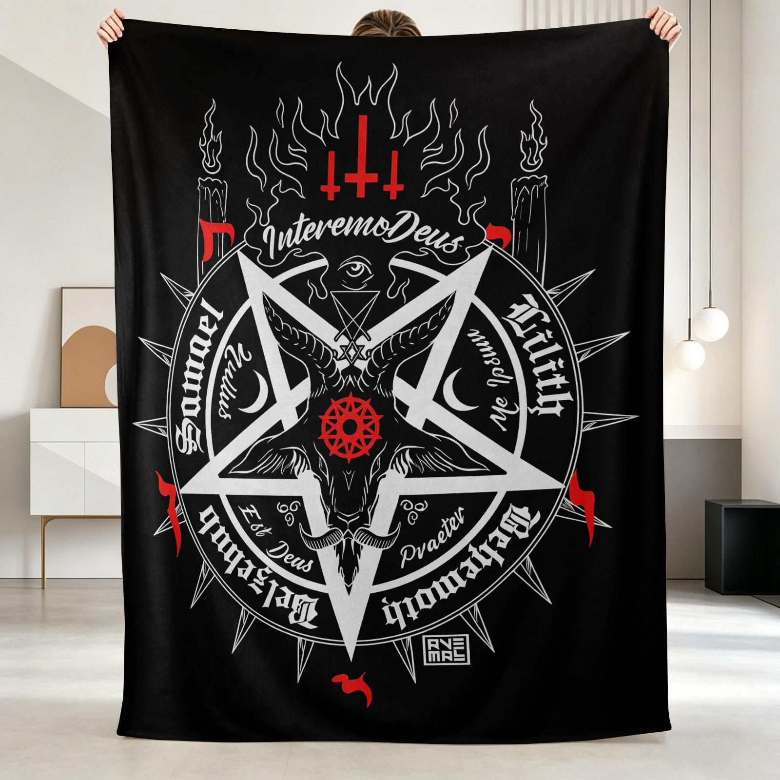 Sheep Head Satan Printed Flannel Blanket, Soft Casual Warm Blanket, Multi-purpose Office Throw Blanket, Outdoor Camping Travel Blanket Multi-purpose Gift Blanket for All Season