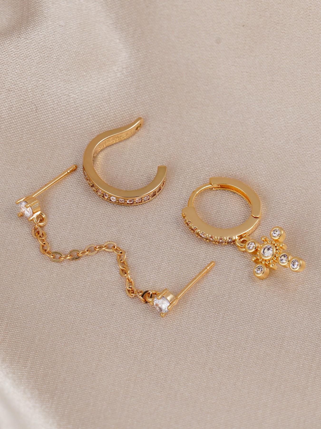 Women's Cross Pendant Earrings Set, Cubic Zirconia Inlay Design, Ideal for Daily Wear & Special Occasions, Perfect Gift Choice