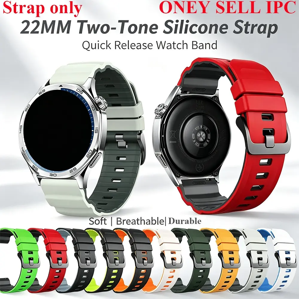 22MM Mountain-Style Two-Tone Silicone Watch Strap,Quick Release Replacement Band, Smart Watch Straps For Huawei GT7 GT7 Pro GT6 GT6 Pro 46mm,For Amazfit T-Rex 3Pro 48mm, Balance 2 GTR 4 3 2,Strap Only For Daily Wear By Men And Women
