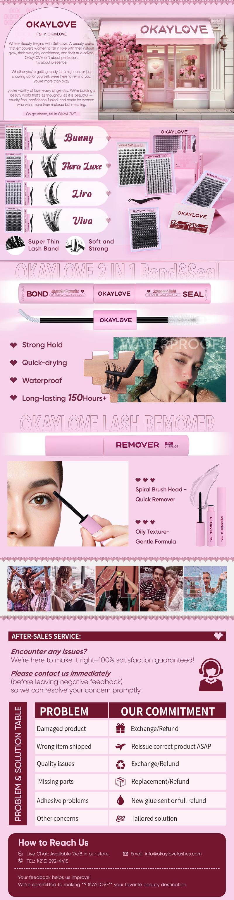 OKAYLOVE Lash Clusters Kit with Long-lasting Lash Bond and Seal,Tweezers and Remover for DIY Eyelash at Home for Natural Makeup Girl Gifts