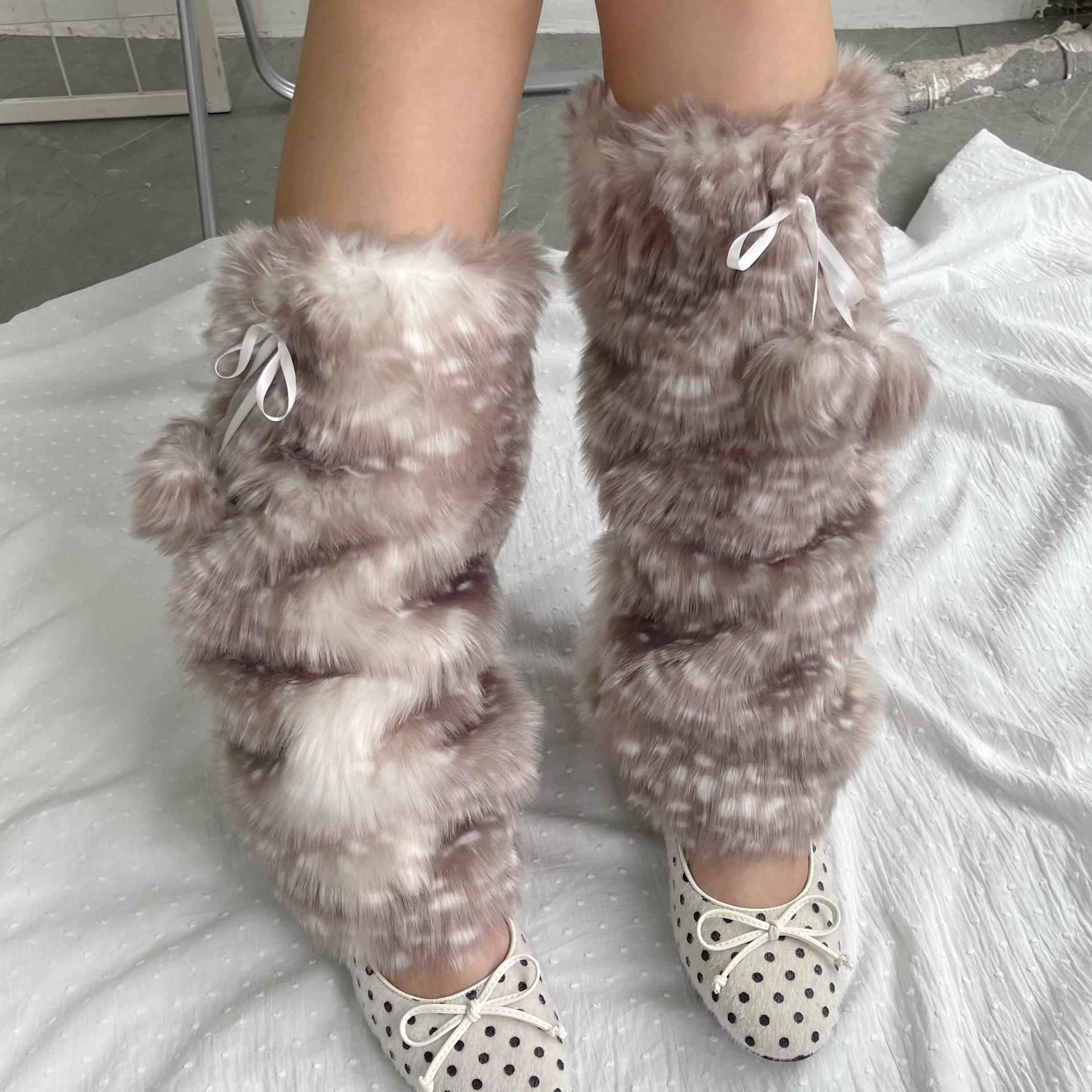 Winter Faux Fur Plush Reindeer Leg Warmers Kawaii Furry Boots Socks Cover Gothic Punk  High Boots Socks Performance Costume