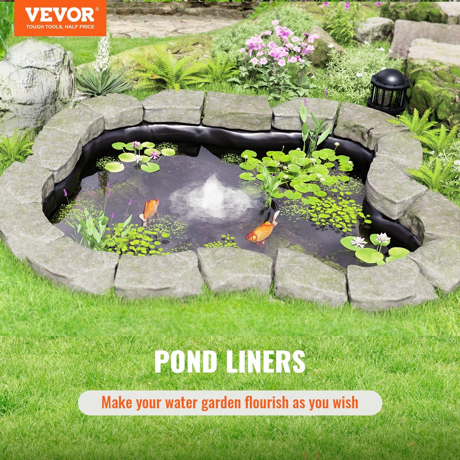 VEVOR Pond Liner, 15x 20 ft 45 Mil Thickness, Pliable EPDM Material Pond Skins, Easy Cutting Underlayment for Fish or Koi Ponds, Water Features, Waterfall Base, Fountains, Water Gardens, Black