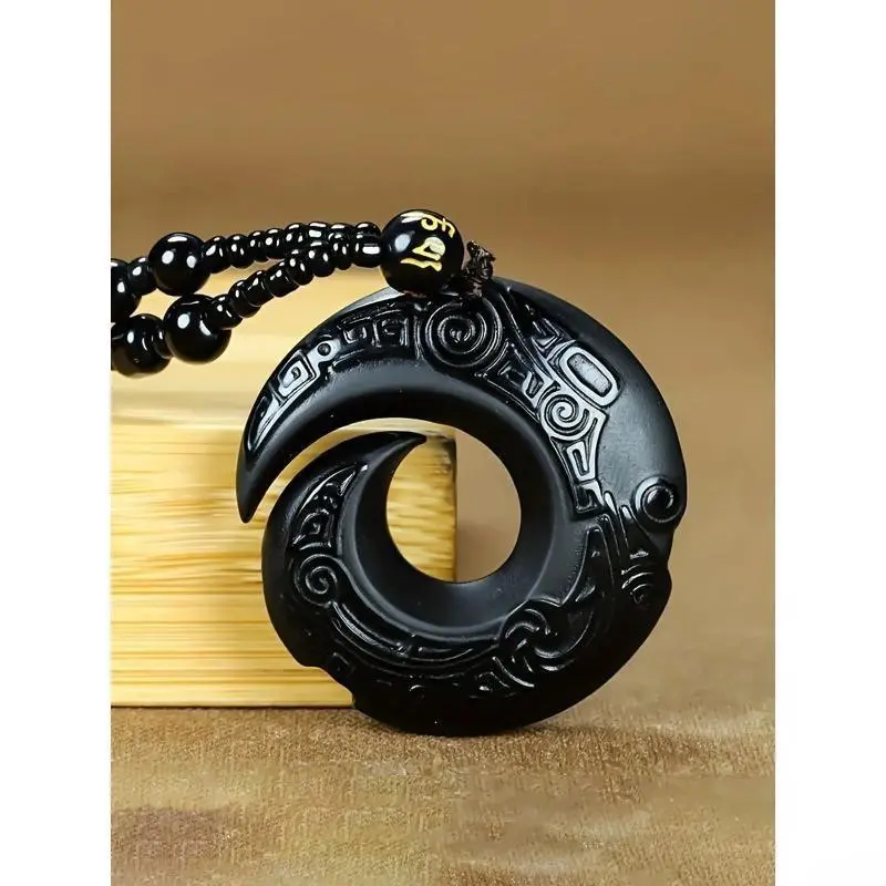 Natural Black Obsidian Bead Pendant Bag Charm - Unisex Minimalist Lucky Amulet, Lightweight Eye Design Accessory for Daily All-Match Luggage & Bags, Trendy Strawberry Cherry Chain Key Charm
