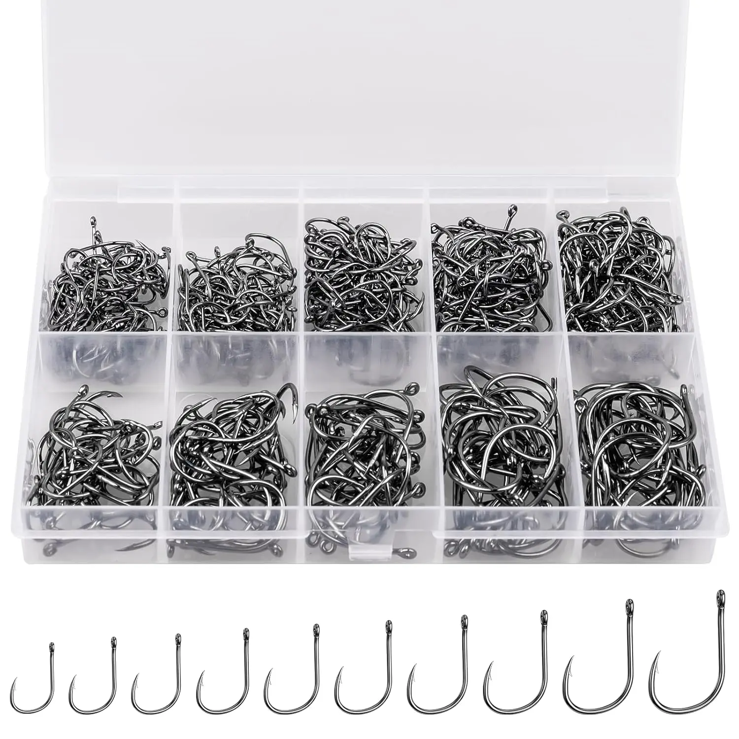100/500PCS Fishing Hooks, Carbon Steel Sharp Barbed Fish Hooks W/Box