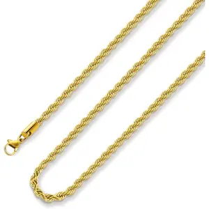 Gifts for Father's Day 24k Gold Plated Rope Chain 1.5mm 2.5mm 5mm Stainless Steel Twist Chain Necklace for Men Women