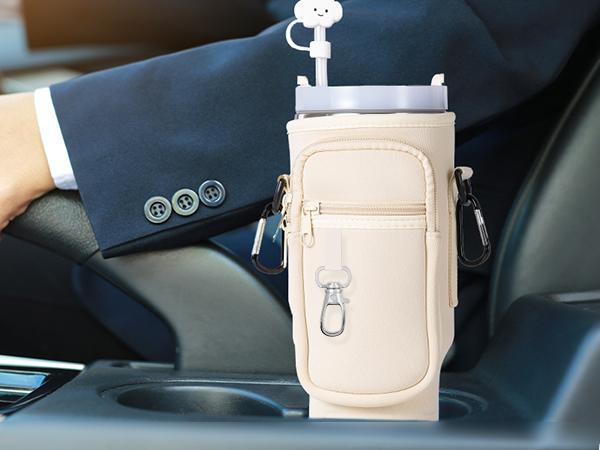 Water Bottle Carrier Bag with Phone Pocket for Stanley 40/30 oz Tumbler， Neoprene Water Bottle Holder Pouch with Adjustable Strap Bollus with Straw Cover & Carabiner New Year Gift Valentine's Day gift