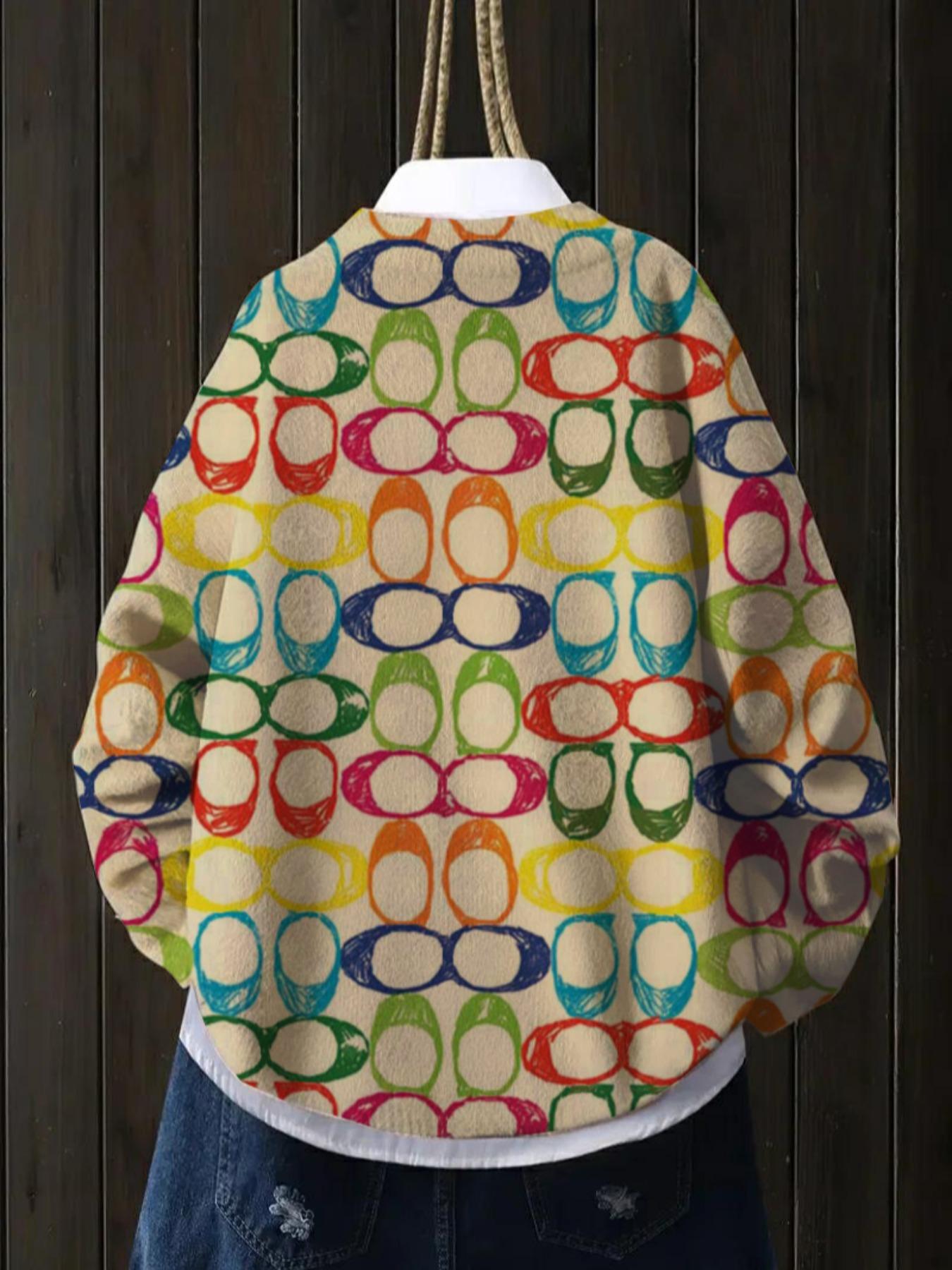 Women's Colorful Geometric Pattern Stand Collar Short Fitted Aesthetic Sweater Top, Fall Winter Casual Long Sleeve Knitwear, Comfortable and Warm for Daily Wear