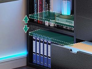 Yitahome L Shaped Desk with Power Outlets & LED Lights & File Cabinet, 55" Corner Computer Desk with 3 Drawers & 3 Storage Shelves, Home Office Desk with Bookshelf