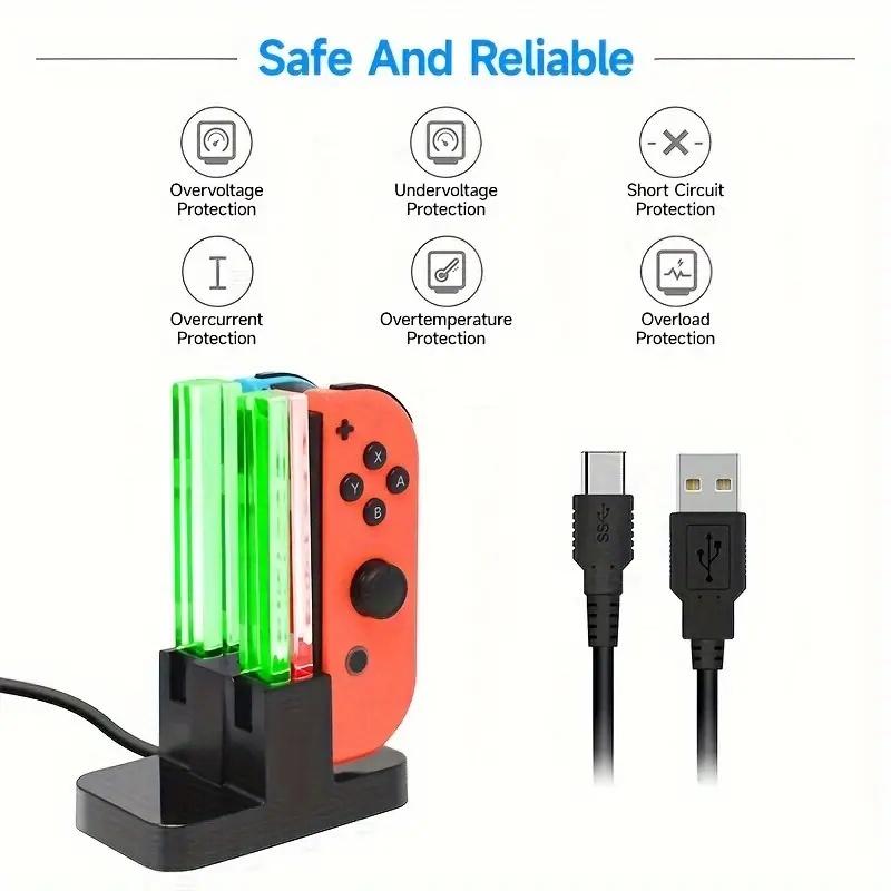Fastsnail Controller Charger for Nintendo Switch & Oled, Multi-Function Charging Station with Indicator Light & Type-C Cable, Game Console Accessories, Switch Console Accessories
