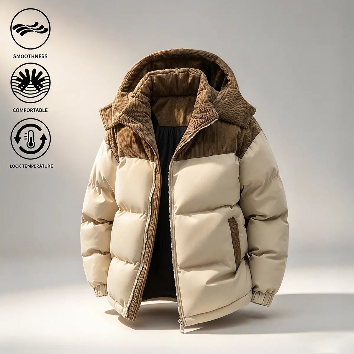 Men’s Color Block Puffer Hooded Winter Coat, Premium Baffled Fill Construction, Wind Resistant Outer Shell, Excellent Heat Retention, Roomy Fit Insulated Outerwear, Ideal Cold Weather Apparel for Daily Commute, Camping & Outdoor Activities