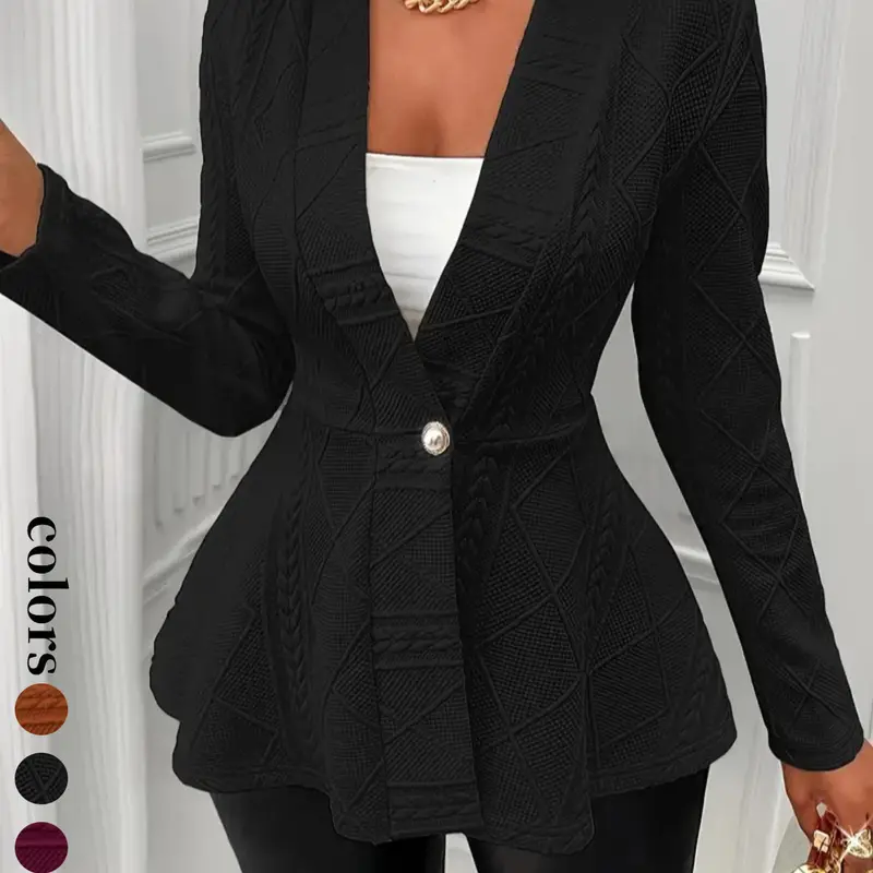 【Black Friday】Women's Slim-Fit Textured Button Front Blazer, Elegant Chic Long Sleeve Outerwear for Fall & Winter, Women's Clothes for Office and Daily Wear