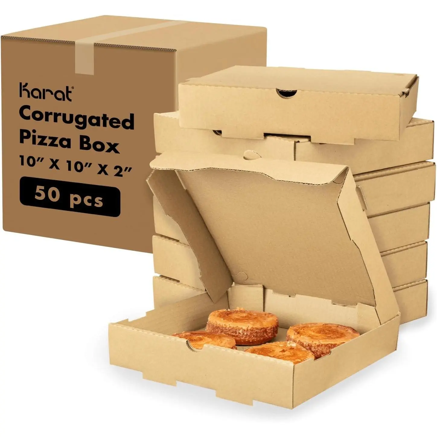 Pizza Boxes 10" x 10" [50 Pack] Kraft Corrugated Boxes | Ventilated, Grease-Resistant, Durable for Pizza or Mailing Use