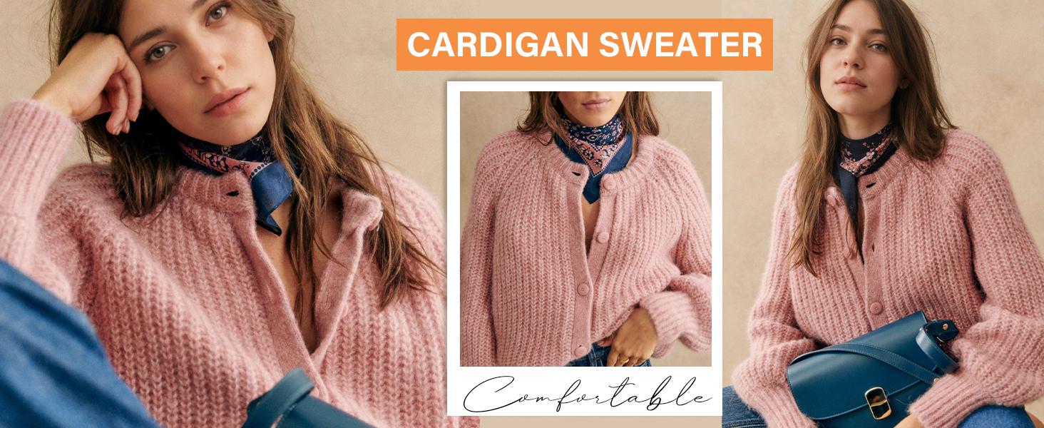 Ommig Women's Casual Long Sleeve Crewneck Button Down Cardigan Sweater Knit Outwear