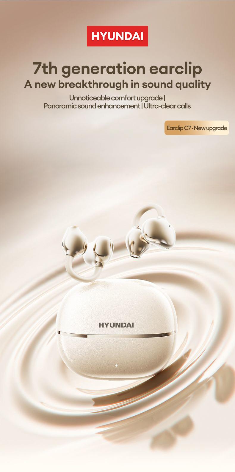 HYUNDAI Earclip C7 Clip-on Design Wireless Earphones, Upgraded Panoramic Sound Headset, Comfortable Wearing & IPX5 Waterproof Sports Earbuds for Work, Fitness