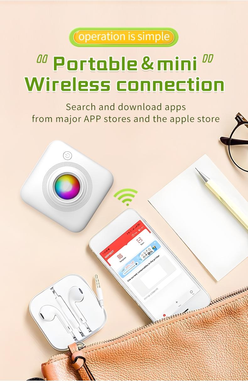 Mini Printer: Inkless Wireless Portable Design, Supports Photos Text Web Pages Bills, Perfect for Instant Printing Anytime Anywhere