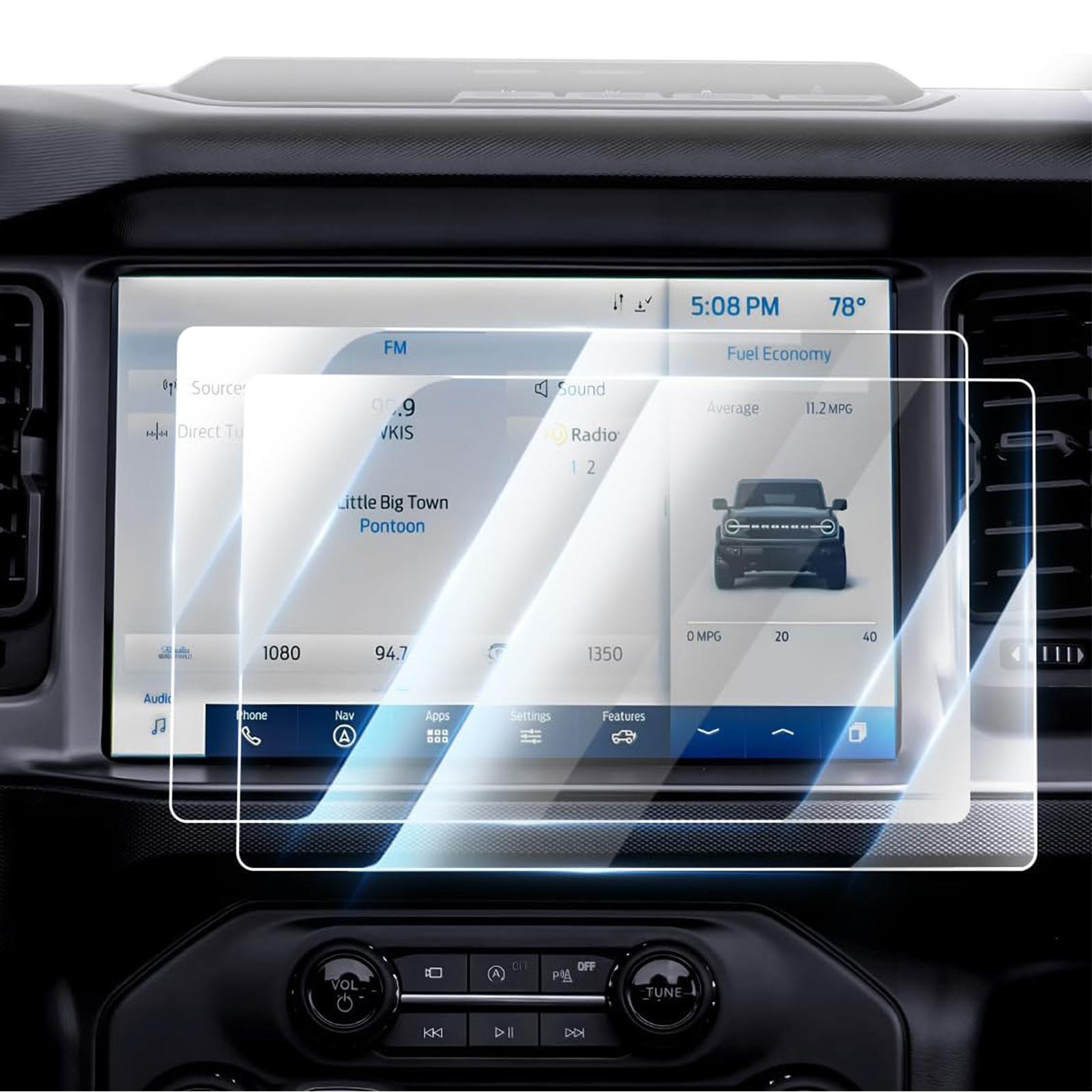 Canvcle 2 Pack Anti Glare Screen Protector for 2021-2025 Ford Bronco 12-Inch Touchscreen, 9h Tempered Glass Protector for 2025 Bronco Accessories, Navigation Protective Film Anti Fingerprint Cover Protection