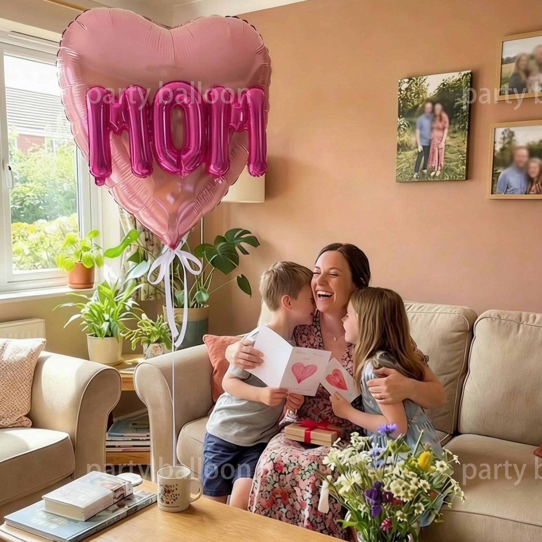 6 Heart Foil Balloons Set, Mother's Day Gift, 32 Inch Love Heart, 16 Inch Mom Letter, Home Decor, Party Props, Store Display