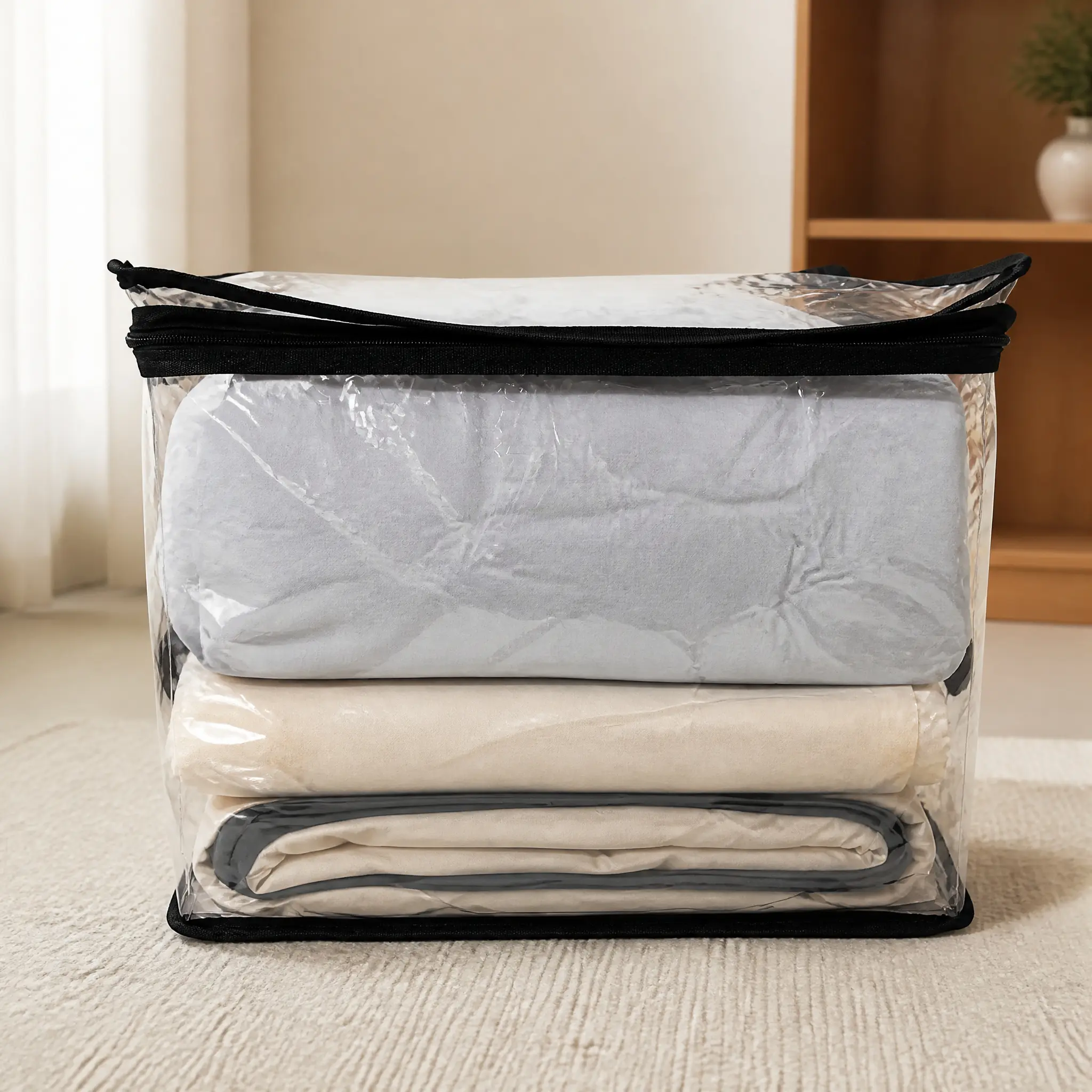 Large transparent thick plastic storage box, clear storage, can store quilts, with hinged lid, household, moving, attic use, heavy-duty durable large-capacity storage box