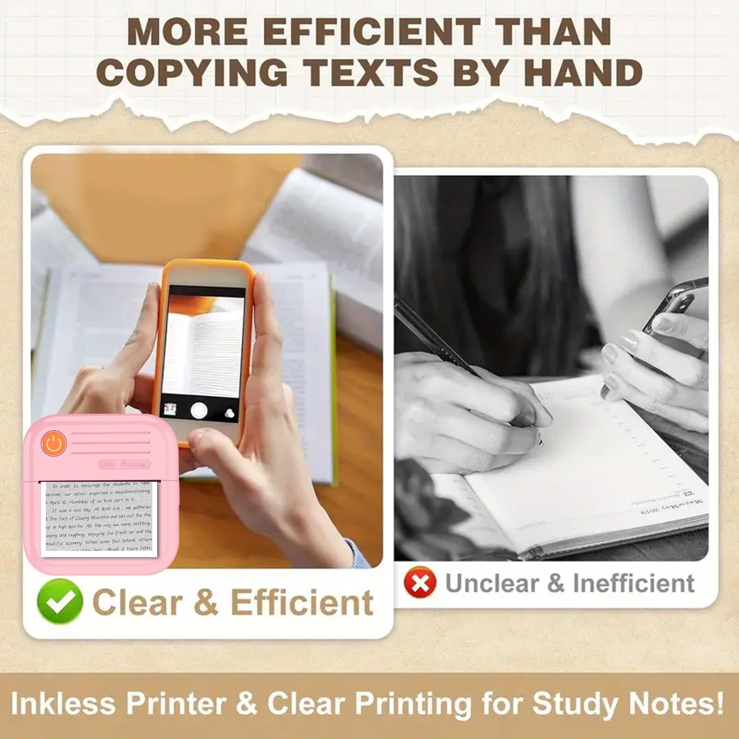 Mini Bluetooth-compatible Compatible Thermal Pocket Printer, Inkless Portable Printer, Ideal for Notes and Gifts, Print Photos, Memos, Lists, Diaries