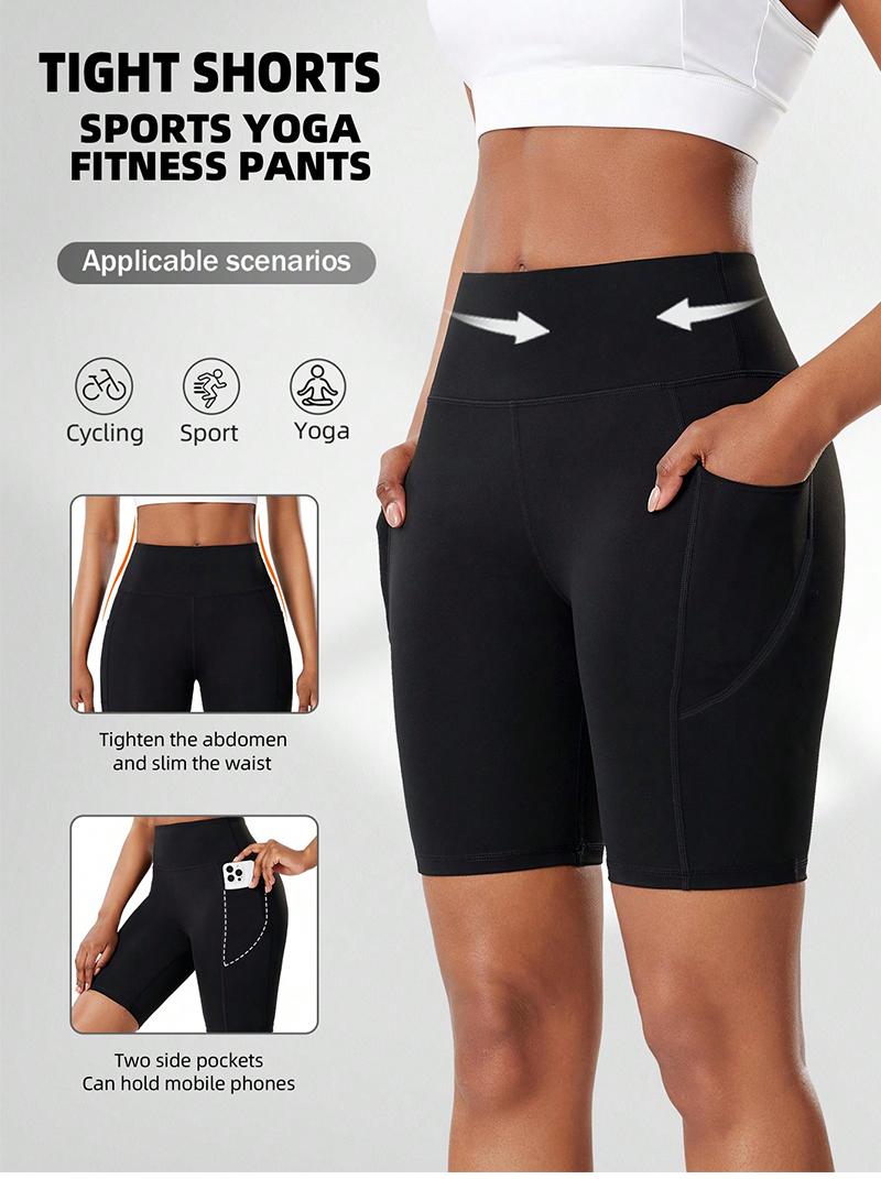 5pcs plus size high-waist pocket yoga shorts, comfortable and breathable, suitable for sports fitness, sports slim style Seamless Yoga Running Shorts for Women -  Active Lifestyle, Moisture-Wicking Comfort  Exercise shorts women Workout
