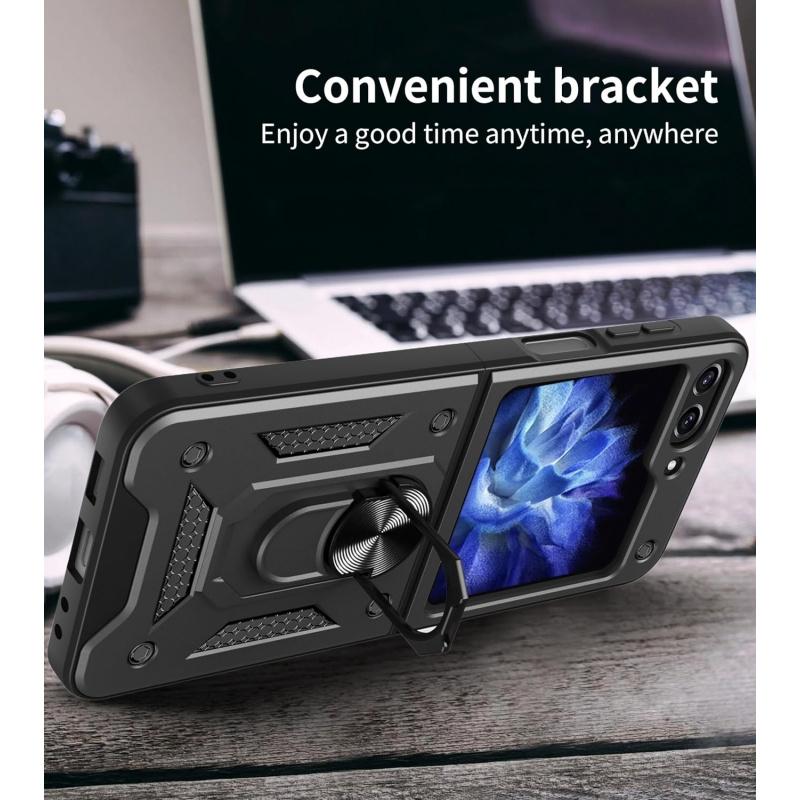 Phone Cases for Samsung Galaxy Z Flip 7 Galaxy Z Flip 6 5 4 3 Case with Slide Camera Cover & Rotated Ring Kickstand Military Grade Shockproof with Magnetic Car Mount Holder Cover case for  Samsung Galaxy Z Flip 7 Red