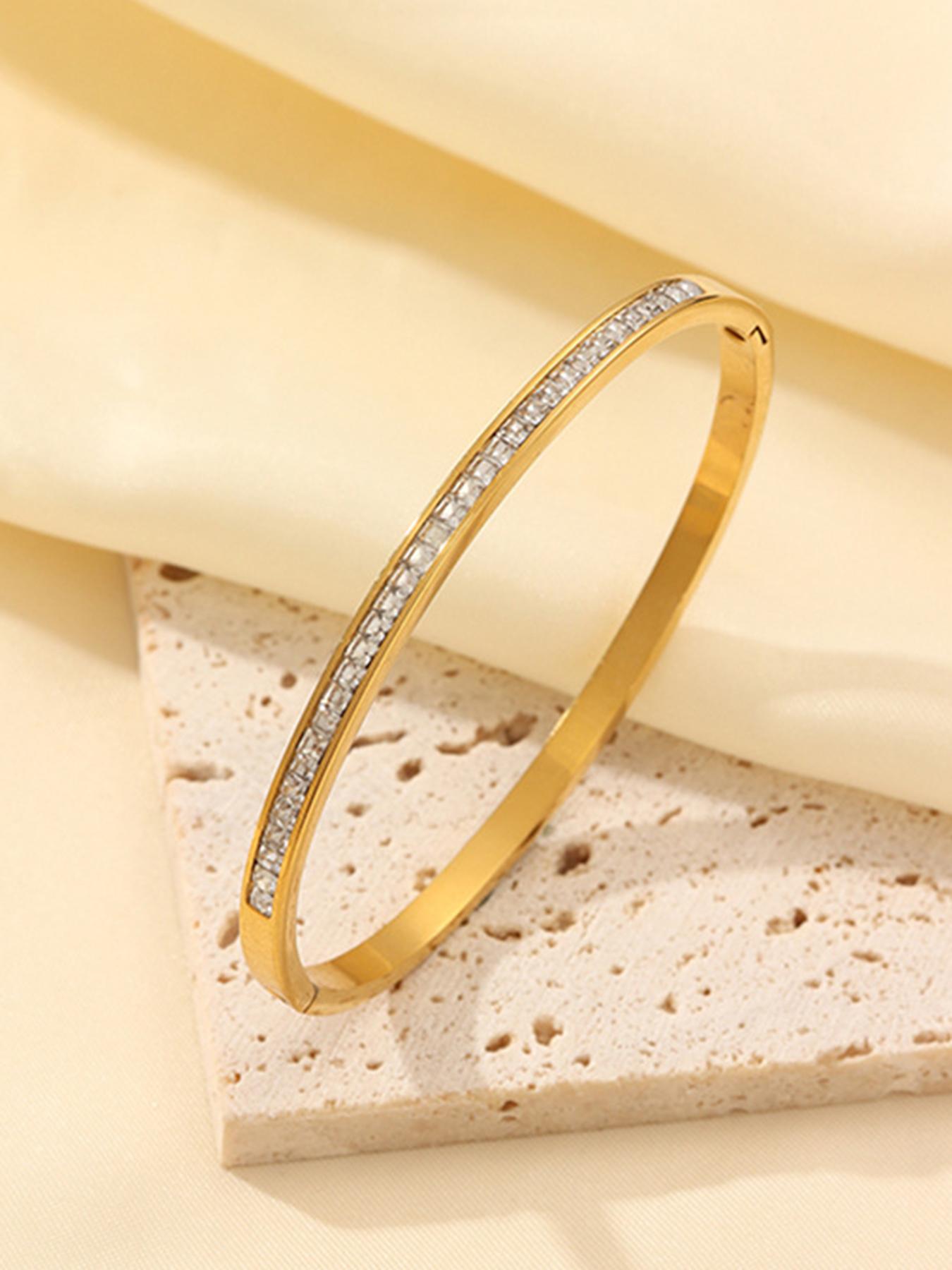 5-Piece Waterproof Titanium Steel Bracelet Set, Rhinestone Design, 18K Gold Plated, Versatile Bracelet, Unisex Elegant Jewelry, Stackable Bracelets, Fashion Bracelet