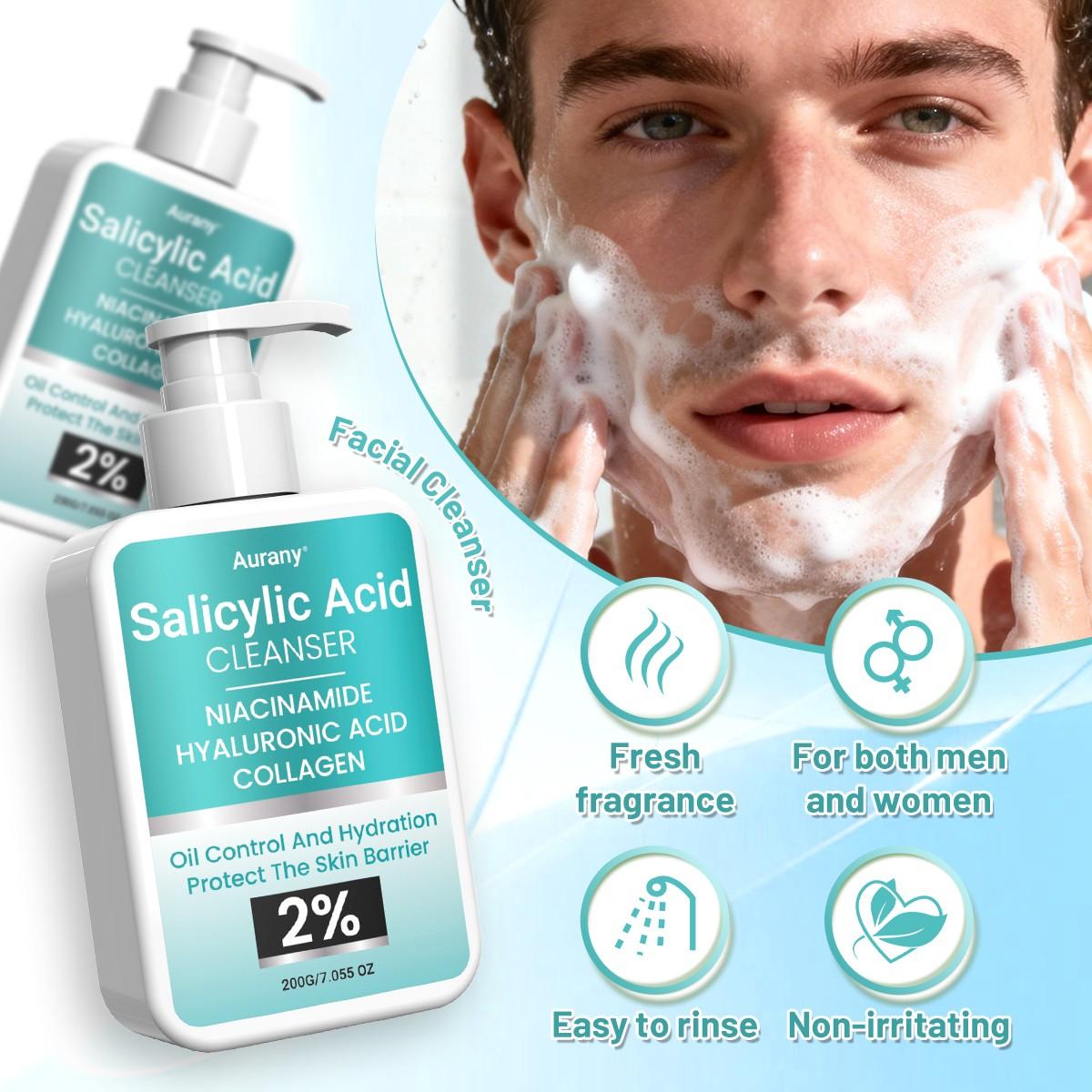 Salicylic Acid Cleanser,Acial Cleanser,Facial Cleansing,Foaming Face Wash, Helps Clear & Prevent Acne Breakouts, Oil Free, Excess Oiloil Control And Hydrationprotect The Skin Barrier,Brightening & Even Skin Tone,Glowing Complexion Face Wash-200g