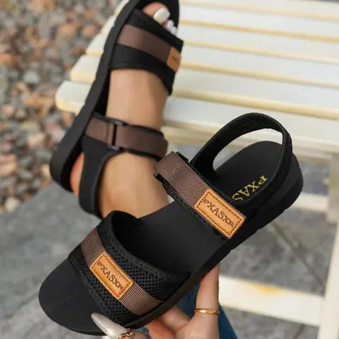 Women's Mesh Flat Sandals, Comfortable Soft Sole, Easy Slip-On, Adjustable Design Sandals, Casual Daily Wear, Footwear, Casual Summer Sandals, Casual Comfy Sandals