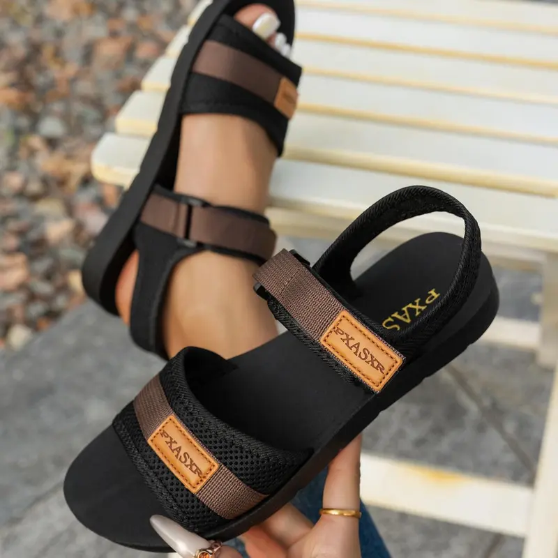 Women's Mesh Flat Sandals, Comfortable Soft Sole, Easy Slip-On, Adjustable Design Sandals, Casual Daily Wear, Footwear, Casual Summer Sandals, Casual Comfy Sandals