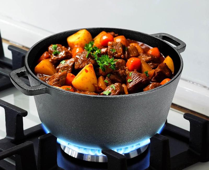 Cast Iron Dutch Oven Pot with Lid, Pot (5.1/6.7QT) And Lid As A Skillet (1.9/2.5QT) - Dutch Oven Cast Iron with Silicone Holders, Iron Stand, for Oven, Stove, Grill, Campfire, Mother's Day And Father's Day Gifts, Thanksgiving Day And Christmas Gifts