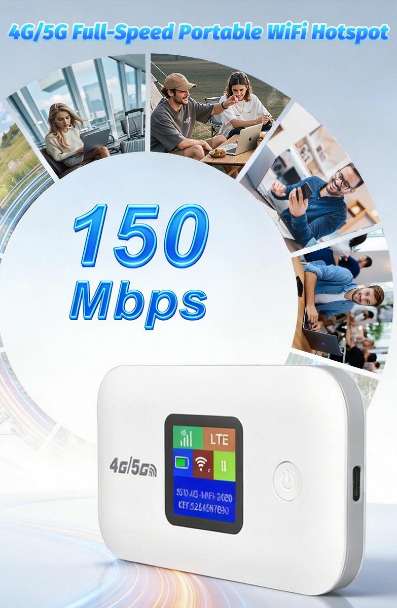 5G/4G LTE WiFi Mobile Hotspot,150Mbps High Speed,Connect Up to10+ Devices,Pocket Mobile Router for Home/Business/RV/Cruise,Hotspot Device
