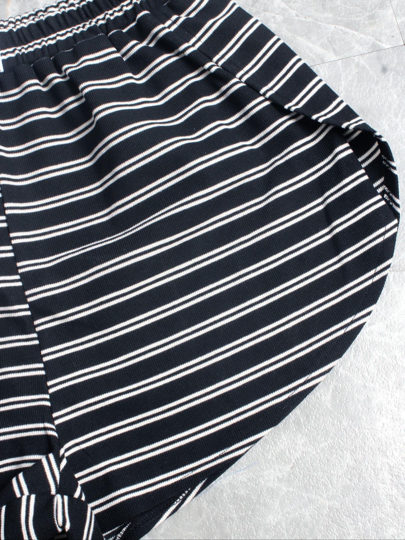 Women's Striped Print Top & Shorts Loungewear, Casual Comfy Round Neck Short Sleeve Tee & Elastic Waist Shorts Pj Set, Ladies Sleepwear for Summer, Pajama, Soft Lounge Sets, Striped Print Bottoms