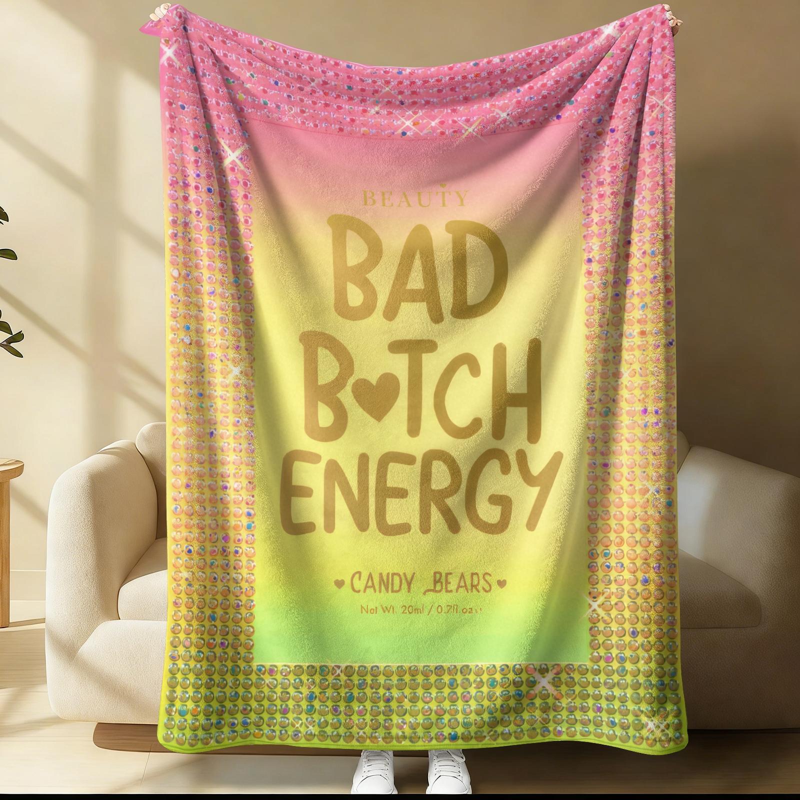 Bad Bitch Energy Flannel Blanket, Y2K Coquette Funny Slogan Cherry Popsicle Throw Blanket, Ultra Soft Warm Blanket for Teen Girls Women, Cute Girly Aesthetic Gift Blanket, Cozy for Couch Bed Sofa Bedroom Dorm