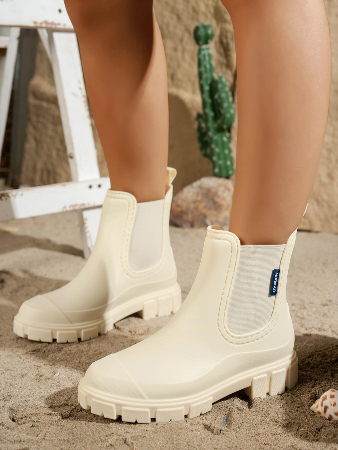 Women's Thick Sole Chelsea Rain Boots, Waterproof Short Booties, Anti-Slip Thick Sole, Easy Wear Design, All-Weather Use Footwear