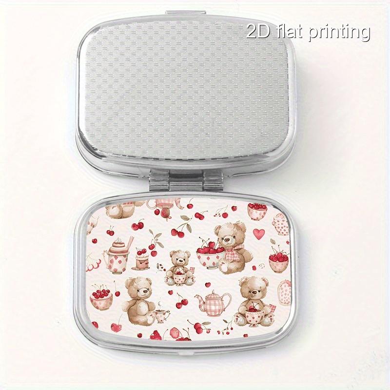 Cherry Bear Pattern Portable Pill Box, 2 Compartment Travel & Outdoor Metal Case, Moisture-Proof Sealed, Ideal for Vitamins Jewelry Earrings