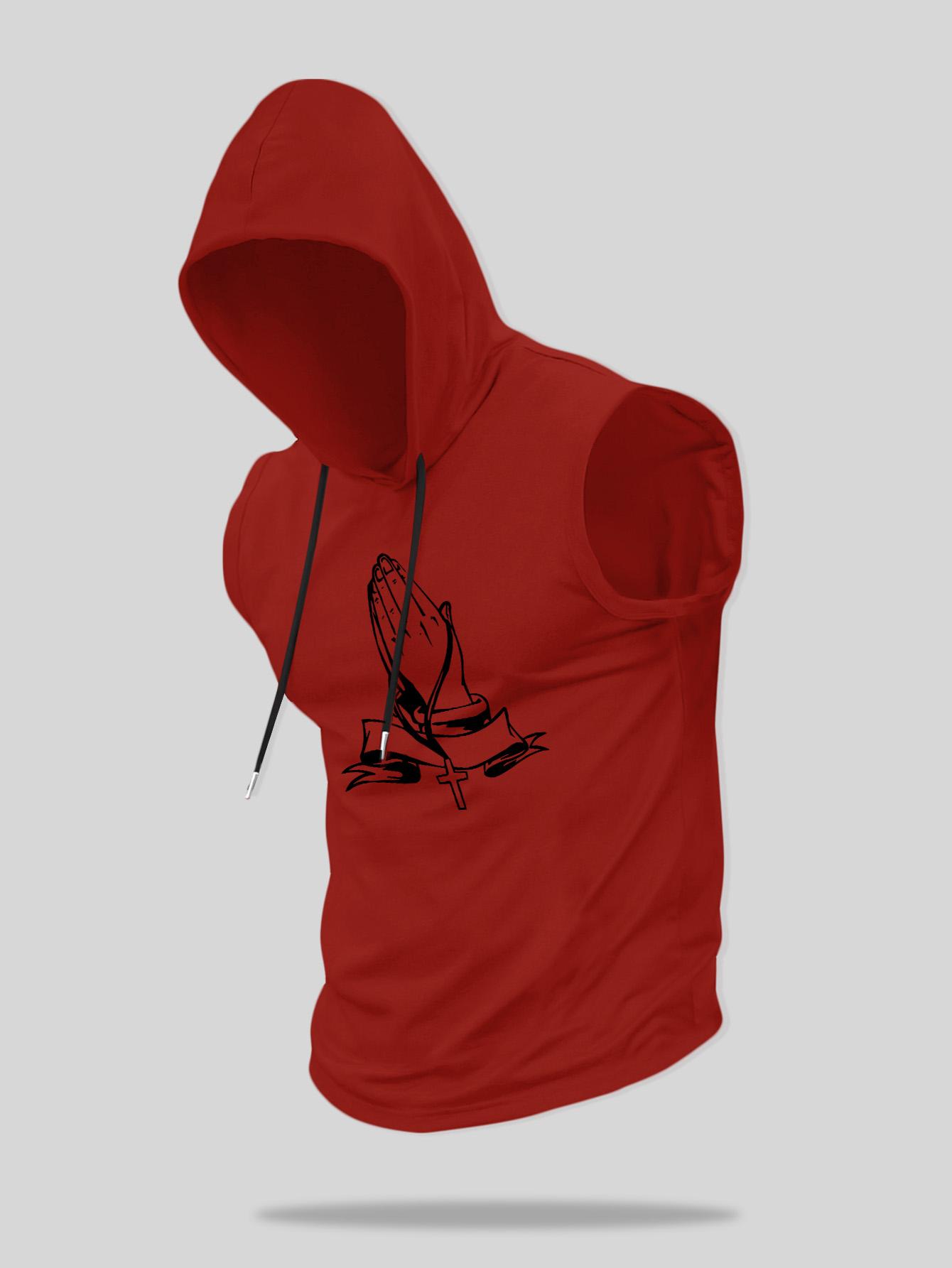 Men's Cartoon Print Hooded Vest, Regular Fit Casual Sleeveless Hoodie Vest for Summer, Fashion Men's Clothes for Daily Wear, Menswear, Tank Top Hoodie, Printed Hooded, Sweatshirts, Graphic Hoodies, Casual Pullover Hoodie, Casual Drawstring Hooded