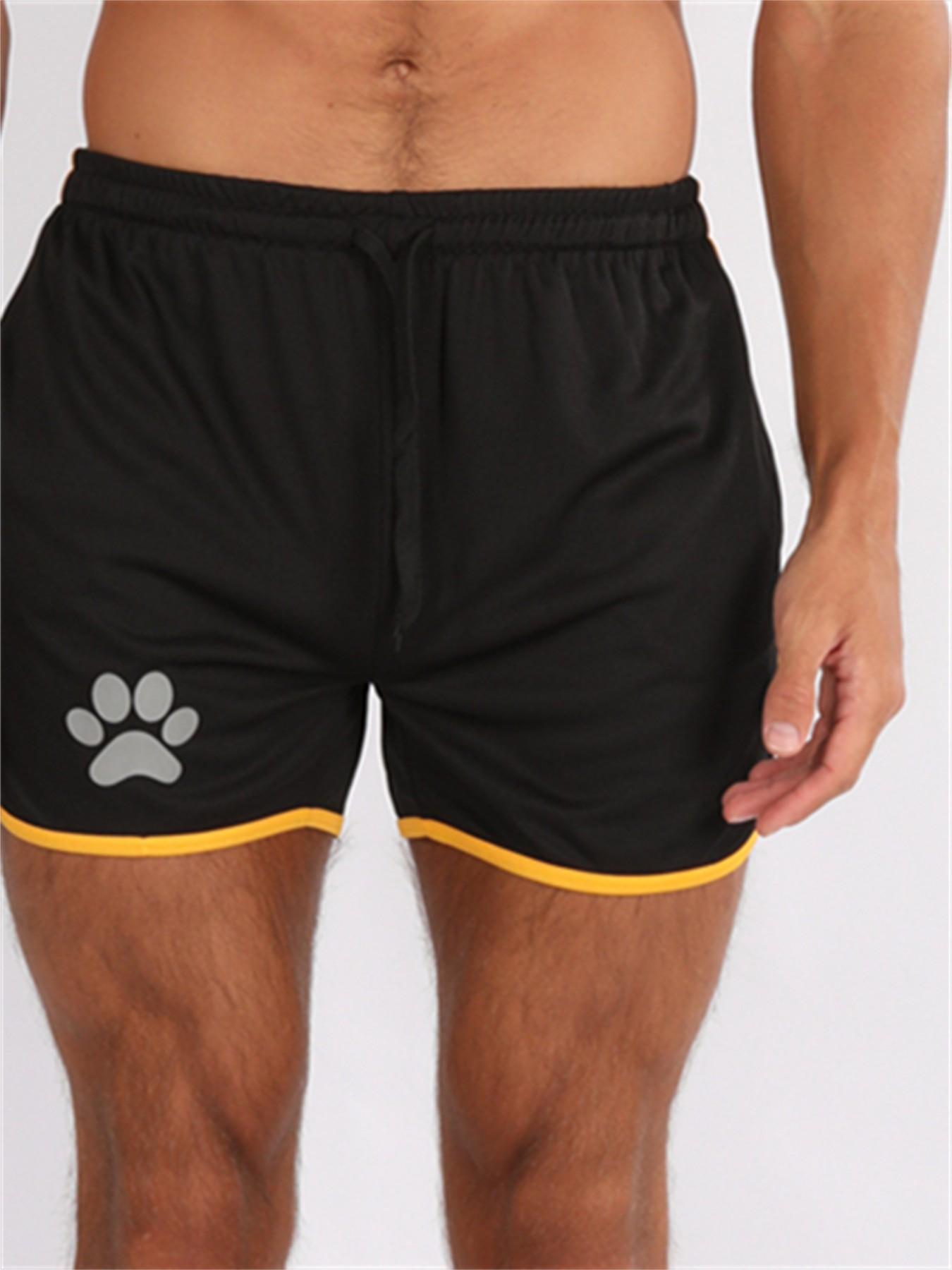 Men's Summer Running Shorts, Breathable Gym Sports Pants with Pockets, Outdoor Training Casual Daily Wear, Bear Print Three-Quarter Length