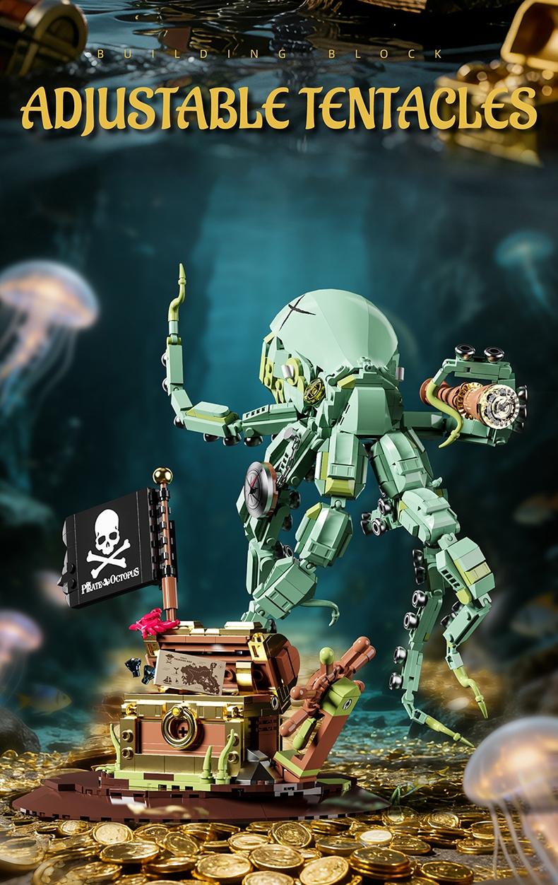 Pirate Building Blocks Octopus Sea Monster Adventure Treasure Hunt Puzzle Toy for Kids Adults STEM Educational Gifts 1128pcs