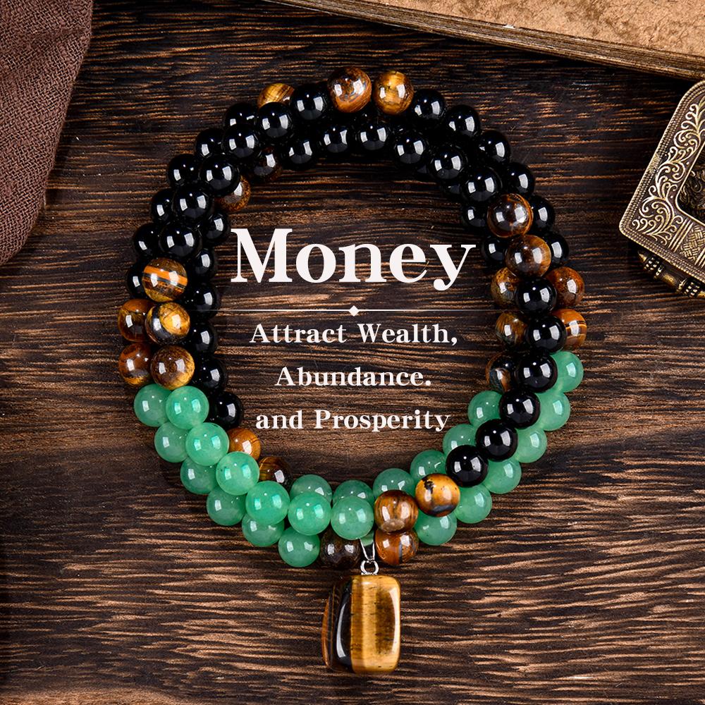 ARPURRAINA Money Attraction Necklace With GreenAventurine & Tiger Eye  Pendant Healing Crystal Stone ，Anniversary, Vacation &Theme Parties Jewelry Charms Abundance Crystal bracelet，Long Chain，Sweater chain，Ideal Gift Jewelry for Men and Women